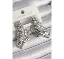 Pirinç Gümüş Renk İşleme Detaylı Katlanmış Kare Plaka Model Kadın Küpe - TJ-BKP10222