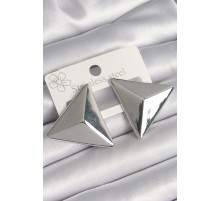 Pirinç Gümüş Renk 3D Üçgen Model Kadın Küpe - TJ-BKP10230