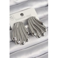 Pirinç Gümüş Renk İşlemeli İstiridye Model Kadın Küpe TJ-BKP10231
