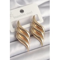 Pirinç Gold Renk 3 Sıra Dalga Model Kadın Küpe TJ-BKP10237