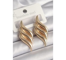 Pirinç Gold Renk 3 Sıra Dalga Model Kadın Küpe - TJ-BKP10237