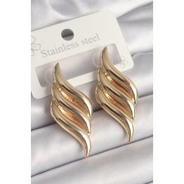 Pirinç Gold Renk 3 Sıra Dalga Model Kadın Küpe TJ-BKP10237