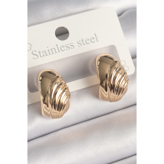 Pirinç Gold Renk İşleme Detaylı Yarım Halka Model Kadın Küpe - TJ-BKP10245