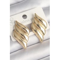 Pirinç Gold Renk 3 Sıralı Dalgalı Model Kadın Küpe TJ-BKP10250