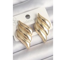 Pirinç Gold Renk 3 Sıralı Dalgalı Model Kadın Küpe - TJ-BKP10250