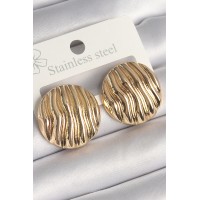 Pirinç Gold Renk İşlemeli Daire Plaka Model Kadın Küpe - TJ-BKP10256
