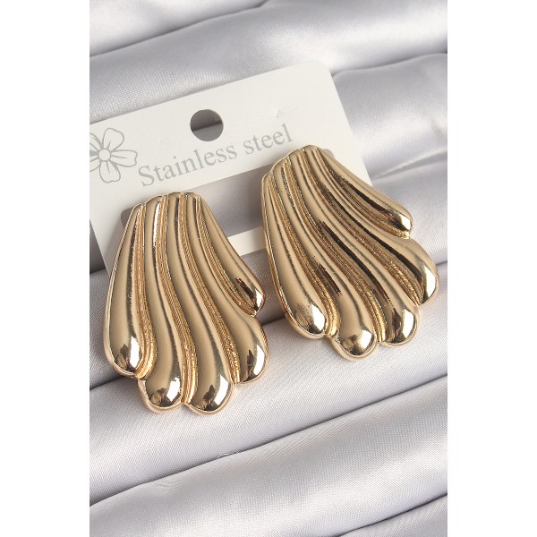 Pirinç Gold Renk İşlemeli İstirdye Model Kadın Küpe - TJ-BKP10262