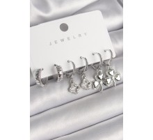 Pirinç Gümüş Renk Sallantı Zirkon Taşlı Yonca Model Kadın Küpe Seti - TJ-BKP10267