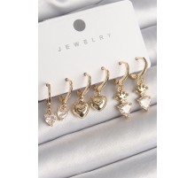 Pirinç Gold Renk Sallantı Zirkon Taşlı Kalp Model Taç Detay Kadın Küpe Seti - TJ-BKP10276