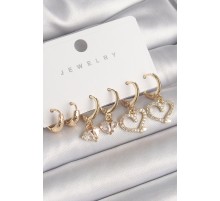 Pirinç Gold Renk Sallantı Zirkon Taşlı Kalp Model Halka Detay Kadın Küpe Seti - TJ-BKP10278