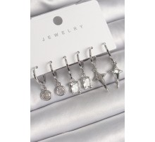 Pirinç Gümüş Renk Sallantı Kare Zirkon Taşlı Yıldız Model Kadın Küpe Seti - TJ-BKP10279