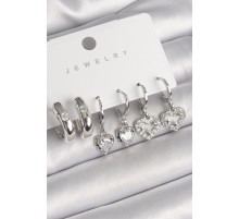 Pirinç Gümüş Renk Sallantı Zirkon Taşlı Kalp Model Halka Detay Kadın Küpe Seti - TJ-BKP10281