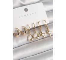 Pirinç Gold Renk Sallantı Zirkon Taşlı Yıldız Model Yıldız Model Kadın Küpe Seti - TJ-BKP10288