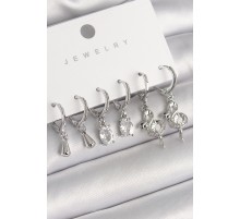 Pirinç Gümüş Renk Sallantı Zirkon Taşlı Yılan Model Kadın Küpe Seti - TJ-BKP10295