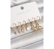 Pirinç Gold Renk Sallantı Zirkon Taşlı Yılan Model Kadın Küpe Seti - TJ-BKP10296