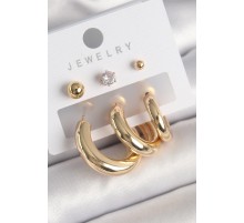 Pirinç Gold Renk Halka Model Zirkon Taşlı Topçuk Detay Kadın Küpe - TJ-BKP10306