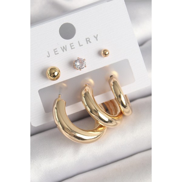 Pirinç Gold Renk Halka Model Zirkon Taşlı Topçuk Detay Kadın Küpe - TJ-BKP10306