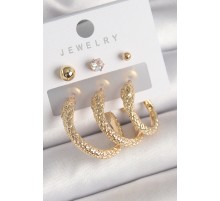 Pirinç Gold Renk Zirkon Taşlı Topçuk Detay Yılan Halka Model Kadın Küpe Seti - TJ-BKP10310