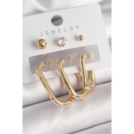 Pirinç Gold Renk Halka Model Zirkon Taş Topçuk Detay Kadın Küpe Seti TJ-BKP10314