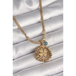 316L Çelik Gold Renk İtalyan Zincir Dorika Yonca Model Nazar Boncuk Detay Kadın Kolye TJ-BKO9875