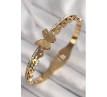 316L Çelik Gold Renk Zirkon Taş Detaylı Simli Kelebek Model Kadın Kelepçe - TJ-BB6777