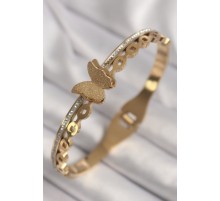 316L Çelik Gold Renk Zirkon Taş Detaylı Simli Kelebek Model Kadın Kelepçe - TJ-BB6777