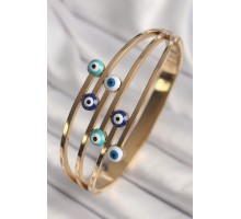 316L Çelik Gold Renk Nazar Boncuklu Kaburga Model Kadın Kelepçe - TJ-BB6778