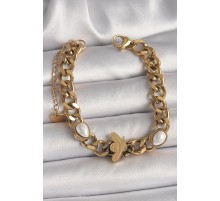 316L Çelik Gold Renk Kalın Zincir Model Arı Figür Damla İnci Detay Kadın Bileklik - TJ-BB6782