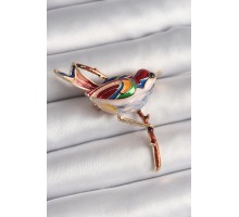 Pirinç Gold Renk Renkli Kuş Model Kadın Broş - TJ-BR401
