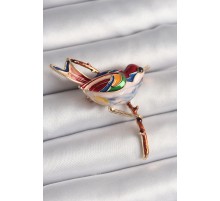 Pirinç Gold Renk Renkli Kuş Model Kadın Broş - TJ-BR401