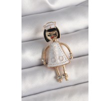 Pirinç Gold Renk Hemşire Model İnci Zirkon Taş Detay Kadın Broş - TJ-BR403