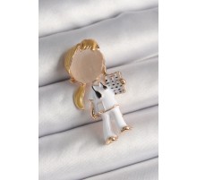 Pirinç Gold Renk Beyaz Mineli Doktor Model Kadın Broş - TJ-BR406
