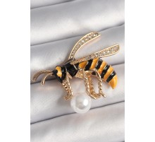 Pirinç Gold Renk Zirkon Taş Detaylı Arı Model Kadın Broş - TJ-BR408