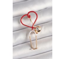 Pirinç Gold Renk Kırmızı Steteskop Model Zirkon Taş Detay Kadın Broş - TJ-BR417