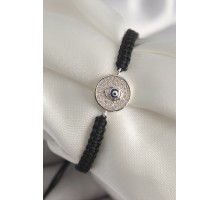 Pirinç Gümüş Renk Zirkon Taşlı Nazar Boncuk İşleme Makrome Asansörlü Model Kadın Bileklik - TJ-BB6787