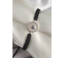 Pirinç Gümüş Renk Zirkon Taşlı Nazar Boncuk İşleme Makrome Asansörlü Model Kadın Bileklik - TJ-BB6787