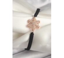 Pirinç Rose Renk Zirkon Taşlı Kar Tanesi Figür Makrome Asansörlü Model Kadın Bileklik - TJ-BB6790