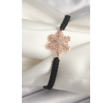 Pirinç Rose Renk Zirkon Taşlı Kar Tanesi Figür Makrome Asansörlü Model Kadın Bileklik - TJ-BB6790