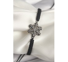 Pirinç Füme Renk Zirkon Taşlı Kar Tanesi Figür Makrome Asansörlü Model Kadın Bileklik - TJ-BB6791