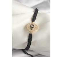 Pirinç Gold Renk Zirkon Taşlı Göz İşlemeli Figür Asansörlü Makrome Model Kadın Bileklik - TJ-BB6792