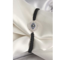 Pirinç Gümüş Renk Zirkon Taşlı Göz İşlemeli Figür Asansörlü Makrome Model Kadın Bileklik - TJ-BB6793