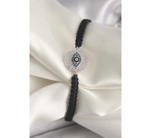 Pirinç Gümüş Renk Zirkon Taşlı Göz İşlemeli Figür Asansörlü Makrome Model Kadın Bileklik - TJ-BB6793