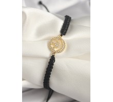 Pirinç Gold Renk Zirkon Taşlı Taç Figür Asansörlü Makrome Model Kadın Bileklik - TJ-BB6797