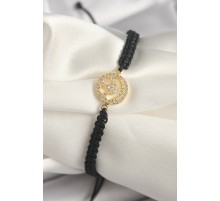 Pirinç Gold Renk Zirkon Taşlı Taç Figür Asansörlü Makrome Model Kadın Bileklik - TJ-BB6797