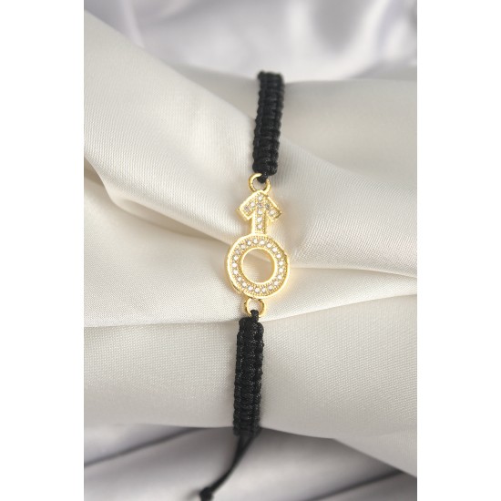 Pirinç Gold Renk Zirkon Taşlı Mars Figür Asansörlü Makrome Model Kadın Bileklik - TJ-BB6798