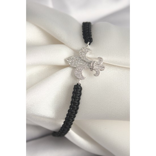 Pirinç Gümüş Renk Zirkon Taşlı Zambak Figür Asanrsörlü Makrome Model Kadın Bileklik - TJ-BB6799