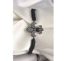 Pirinç Siyah Renk Zirkon Taşlı Zambak Figür Asansörlü Makrome Model Kadın Bileklik - TJ-BB6800