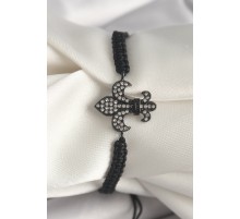 Pirinç Siyah Renk Zirkon Taşlı Zambak Figür Asansörlü Makrome Model Kadın Bileklik - TJ-BB6800