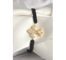 Pirinç Gold Renk Zirkon Taşlı Zambak Figür Asansörlü Makrome Model Kadın Bileklik - TJ-BB6801