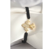 Pirinç Gold Renk Zirkon Taşlı Zambak Figür Asansörlü Makrome Model Kadın Bileklik - TJ-BB6801